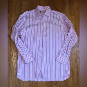 Thomas Pink Men's Dress Shirt, Pink with Stripes